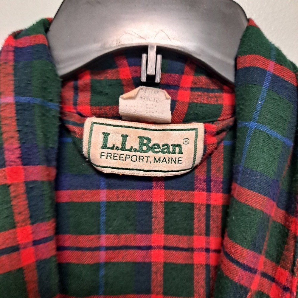 Vintage 90s L.L. Bean Flannel Plaid Belted Bath Robe Men's Size Medium Red Green - Picture 4 of 6